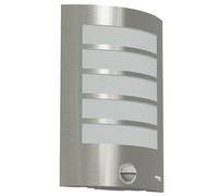 Oktaplex lampada da esterno a parete LED con sensore di movimento IP44 applique da esterno Alto 230V in acciaio inox argento Portata di 7 m attacco E27 Ideale per giardini e terrazze