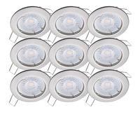 Oktaplex lighting Sedan Set di 9 faretti a incasso a LED - con modulo LED da 4,8 W 3000K 230V 380lm bianco caldo 110° - Spot in acciaio inox spazzolato, misura del foro 60-70 mm