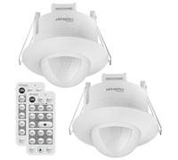 Oktaplex Sam - Set di 2 rilevatori di movimento a 360°, con telecomando, sensore di movimento a infrarossi, 230 V, sensore di presenza, da incasso, interno bianco