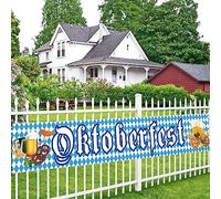 Oktoberfest Banner Deko XXL Oktoberfest Outdoor Party Dekoration Bierfest Banner Oktoberfestdeko blau mit weiße Girlande zum Aufhängen, 50 x 300cm