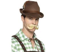 Oktoberfest Bavarese Trenker Cappello Marrone Con Piuma Uomo Costume Nuovo