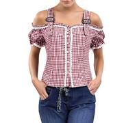 Oktoberfest - Camicia da donna a quadri, stile tradizionale tradizionale bavarese, a maniche corte, in pizzo, con bottoni a cuore, per il tempo libero, a quadri, Rosso 1, L