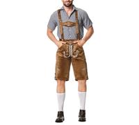 Oktoberfest, Costume da uomo in pelle per Oktoberfest, costume tradizionale da uomo, con camicia scozzese tradizionale essenziale, con bretelle ricamate, BW2., M
