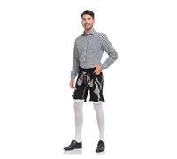 Oktoberfest, costume tradizionale tedesco Oktoberfest, da uomo, camicia a quadri con bretelle, costume casual in pelle per feste di birra, abbigliamento quotidiano Eri Cosplay, grigio., L