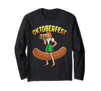 Oktoberfest Divertente Bartwurst Barmaid Donna Tedesca Dirndl Birra Maglia a Manica