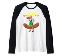 Oktoberfest Divertente Bartwurst Barmaid Donna Tedesca Dirndl Birra Maglia con Maniche Raglan