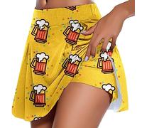 Oktoberfest - Gonna da donna con pantaloni sotto, pantaloni corti, estivi, da donna, casual, stampe, da tennis, yoga, sport, gonna attiva, taglia 50, giallo., S