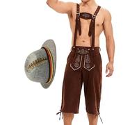 Oktoberfest Outfits Men, Traditional Bavarian Trousers Costume, Adjustable Embroidered Suspenders Set, Durable Faux Lederhosen, For Beer Festival German Events Family Party Fathers Boyfriends