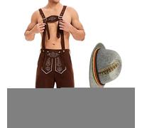 Oktoberfest Outfits Men, Traditional Bavarian Trousers Costume, Adjustable Embroidered Suspenders Set, Durable Faux Lederhosen, For Beer Festival German Events Family Party Fathers Boyfriends