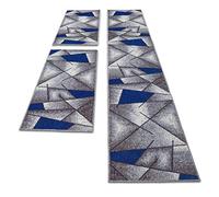 oKu-Tex 30161blau067620 - Tappeto per camera da letto, motivo geometrico Öko-Tex 100, 2 x 67 x 140 cm, 1 x 67 x 340 cm, colore: blu