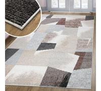 oKu-Tex Harmonia - Tappeto per soggiorno, motivo moderno, motivo Skandi, patchwork, effetto alto profondo, beige, 80 x 150 cm