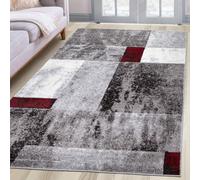 oKu-Tex Tappeto a pelo corto, tappeto di design, per soggiorno, altezza: 9 mm, pelo particolarmente morbido, motivo geometrico, moderno, grigio mélange rosso, qualità densa, 80 x 150 cm