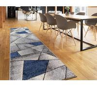 oKu-Tex Tappeto Passatoia [80x250 cm] Morbido Pelo Corto Grigio Melange - Tappeto Blu Corridoio per Salotto per Soggiorno e Camera da Letto - Design Geometrico Moderno