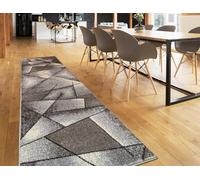 oKu-Tex Tappeto Passatoia [80x330 cm] Morbido Pelo Corto Grigio Melange - Tappeto Grigio Corridoio per Salotto per Soggiorno e Camera da Letto - Design Geometrico Moderno