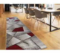 oKu-Tex Tappeto per soggiorno, corridoio, camera da letto, ponte, rosso, design geometrico, Öko-Tex 100, dimensioni 80 x 250 cm, 30161rot080250