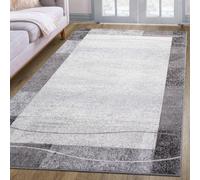 oKu-Tex Tappeto Salotto [80x150 cm] Morbido Pelo Corto Grigio Melange - Tappeto Grigio Chiaro con Bordo per il Salotto per Soggiorno e Camera da Letto - Design Geometrico Moderno