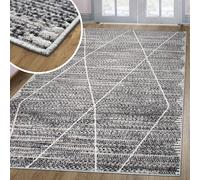 oKu-Tex Tappeto soggiorno | Harmonia | Tappeto da soggiorno | Moderno motivo a rombi | Design boho | effetto alto | grigio | 60 x 110 cm