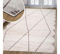 oKu-Tex Tappeto soggiorno | Harmonia | Tappeto da soggiorno | Moderno motivo a rombi | Design boho | effetto alto | Beige | 60 x 110 cm