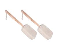 OKUMEYR 2pezzi Spazzola da Bagno in Cotone e Lino con Manico Bamboo per Esfoliazione Corpo Pulizia e Massaggio Schiena Piedi e Ginocchia Naturale e Pratica per Uso Bagnoschiuma o Corpo