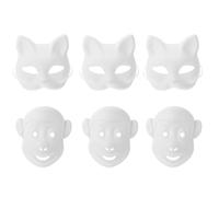 OKUMEYR 6 Pezzi Maschere Fai da Te in Carta Bianco per Forma di Gatto e Scimmia, Accessori per Feste e Cosplay, Stimola la Creatività la Manualità