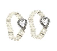 OKUMEYR Orologi Da Donna Con Cristalli e Bracciale Elastico a Doppia Catena Di Perle Finte, Design Vintage Forma a Cuore Scintillante, Accessori Eleganti Per Feste e Occasioni Speciali
