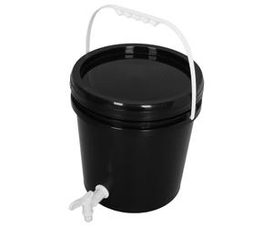 OKUMEYR Secchio da 10 Litri e Rubinetto a Flusso Controllato di Plastica Nero con Coperchio Ermetico Resistente a Sporco e Collasso, per Animali da Fattoria e Uso Esterno