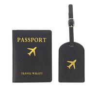 OKUMEYR Set 1 Pezzo Portadocumenti da Viaggio in Pu Nero Custodia per Passaporto e Tag per Valigia Pratici e Riutilizzabili per Viaggiare e Ritiro Bagagli in Aeroporto