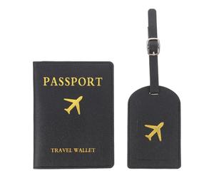 OKUMEYR Set 1 Pezzo Portadocumenti da Viaggio in Pu Nero Custodia per Passaporto e Tag per Valigia Pratici e Riutilizzabili per Viaggiare e Ritiro Bagagli in Aeroporto