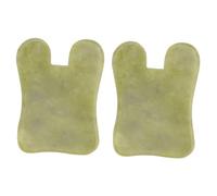 OKUMEYR Set 2pezzi Gua Sha in Jade Verde per Massaggio Viso Antirughe Superficie Liscia, Strumento Naturale Benefico la Bellezza della Pelle