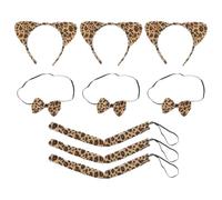 OKUMEYR Set da 3 Pezzi Cerchietto Orecchie da Gatto Leopardate, Coda e Fiocco in Flanella e Cotone, Leggero e Confortevole per Carnevale e Vita Quotidiana