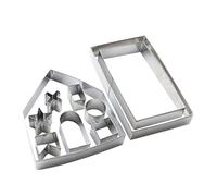 OKUMEYR Set Stampi Per Biscotti Natalizi Casetta Di Spezie in Acciaio Inox, Tagliabiscotti Per Torta e Cioccolato, Accessori Da Forno Per Dolci Fatti in Casa, 10 Pezzi
