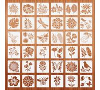 OKUMEYR Stencil di Pittura Floreale Riutilizzabile in Pet 36 Pezzi Disegni di Fiori, Uccelli e Api e Adulti, per Creare Biglietti e Inviti