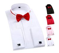 Okuyonic Camicia Elegante da Smoking, Camicia con Colletto a Punta d'ala Comoda Pieghettata per Lo Sposo per Il Matrimonio(Bianco, 38) Top