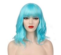 OKVGO Parrucca corta riccia Bob con cappuccio per parrucca da donna Cosplay Party e uso quotidiano azzurro
