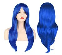 OKVGO Parrucca da donna da 70 cm, alla moda e naturale, mossa, effetto pieno, lunga e riccia, per feste, cosplay e costumi di Halloween, colore: blu
