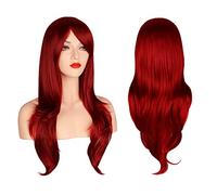 OKVGO Parrucca da donna da 70 cm, alla moda e naturale, mossa, effetto pieno, lunga e riccia, per feste, cosplay e costumi di Halloween, colore: rosso vino scuro