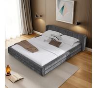 okwish Letto imbottito 140 x 200 cm, letto matrimoniale con struttura e rete a doghe, adatto per bambini, ragazzi e adulti, portata massima 250 kg, senza materasso, ciniglia grigio scuro