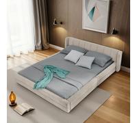 okwish Letto imbottito 140 x 200 cm, letto matrimoniale con struttura e rete a doghe, adatto per bambini, ragazzi e adulti, portata massima 250 kg, senza materasso, ciniglia beige