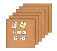 Okydoky Borad autoadesive in sughero, 30 x 30 cm, spessore 4 mm, per pareti, confezione da 9 bacheche, piastrelle in sughero per ufficio, casa, scuola (4 mm, 9P, UK)