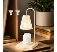 OKYUK candle warmer,per barattoli profumati e candele votive con 3 impostazioni di timer, dimmerabile, lampadina alogena a cera per fusione di cera, base in legno(Champagne,Spine standard britanniche