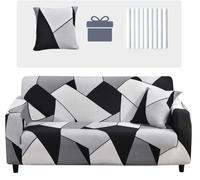 OKYUK Copridivano tre posti, copridivano elasticizzato con 1 federa per cuscino gratuita, copridivano stampato con fondo elastico, protezione per mobili lavabile in lavatrice (1, nero e bianco)