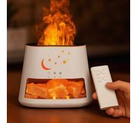 OKYUK Diffusore di Aromi con Effetto Fiamma & Lampada di Sale dell'Himalaya, Diffusore di Aromi LED a 8 Colori con Timer, Umidificatore per Casa, Ufficio & Benessere (Stella di Legno)