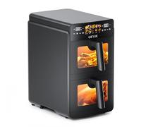 OKYUK Friggitrice ad Aria 10 Litri Double Stack XL, Friggitrice Aria 2 Scomparti, 10 Funzioni di cottura, Air Fryer calda a doppio strato con finestra,Design salva-spazio Nero