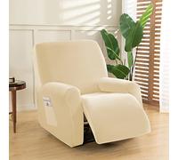 OKYUK Set di 4 federe per poltrone relax, coprisedia elasticizzate, con tasche laterali e fondo elastico, lavabile in lavatrice (beige)