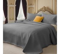 OKYUK Set di biancheria da letto matrimoniale, 3 pezzi, con copriletto trapuntato, oversize, in microfibra, leggero, con federe, reversibile, stampato, per le stagioni (star grigio scuro, 220x240cm