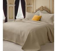 OKYUK Set di biancheria da letto matrimoniale, 3 pezzi, con copriletto trapuntato, oversize, in microfibra, leggero, con federe, reversibile, stampato, per tutte le stagioni (kaki star, 220 x 240 cm)