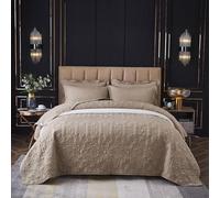 OKYUK Set di biancheria da letto matrimoniale, 3 pezzi, con copriletto trapuntato, oversize, in microfibra, leggero, con federe, reversibile, stampato, per tutte le stagioni, 220 x 240 cm (cammello