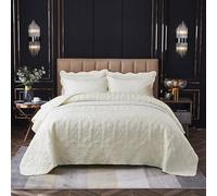 OKYUK Set di biancheria da letto matrimoniale, 3 pezzi, con copriletto trapuntato, oversize, in microfibra leggera, con federe, reversibile, stampato, per tutte le stagioni, 220 x 240 cm (bianco