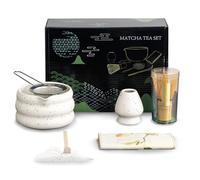 OKYUK Set Matcha Premium da 7 Pezzi, Ciotola Matcha in Ceramica, Frusta Matcha in Bambù, Matcha Cerimoniale, Ideale per gli Amanti del Matcha, Bianco