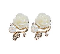 Ol Pink Rose Flower Shiny Crystal Rhinestone Pearl Stud Earrings Creative And Exquisite Workmanship Nice processing